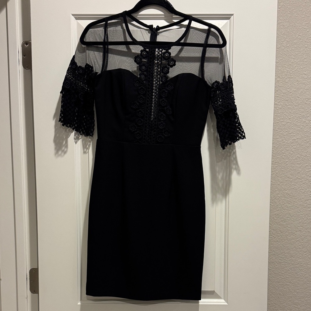 Minuet Petite Black Lace Mini Dress
